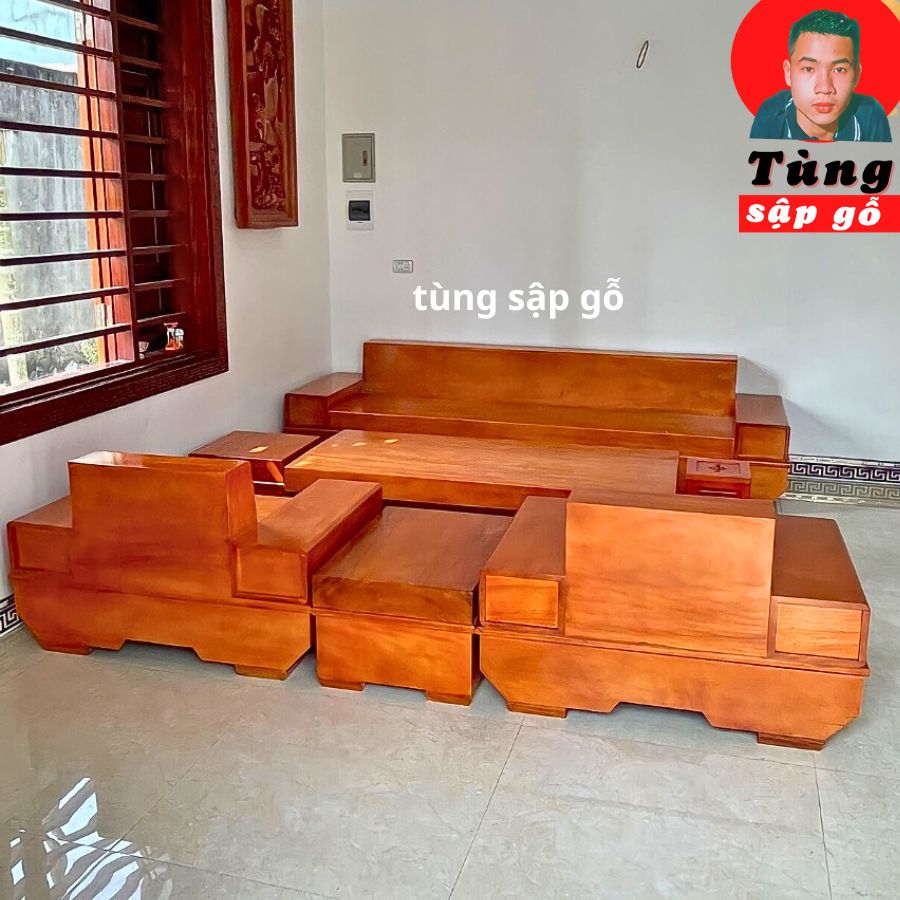 bộ sofa góc chữ h đẹp gỗ gõ đỏ hiện đại sang trọng tiện nghi tùng sập gỗ