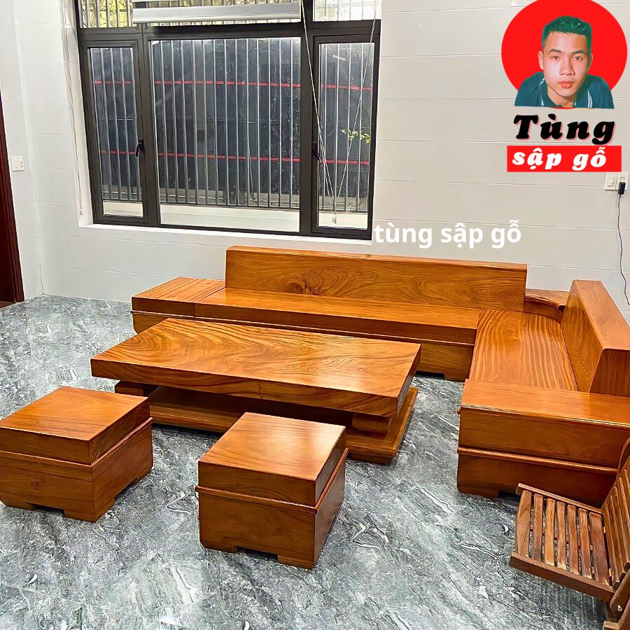 bộ sofa góc chữ h đẹp gỗ gõ đỏ hiện đại sang trọng tiện nghi tùng sập gỗ