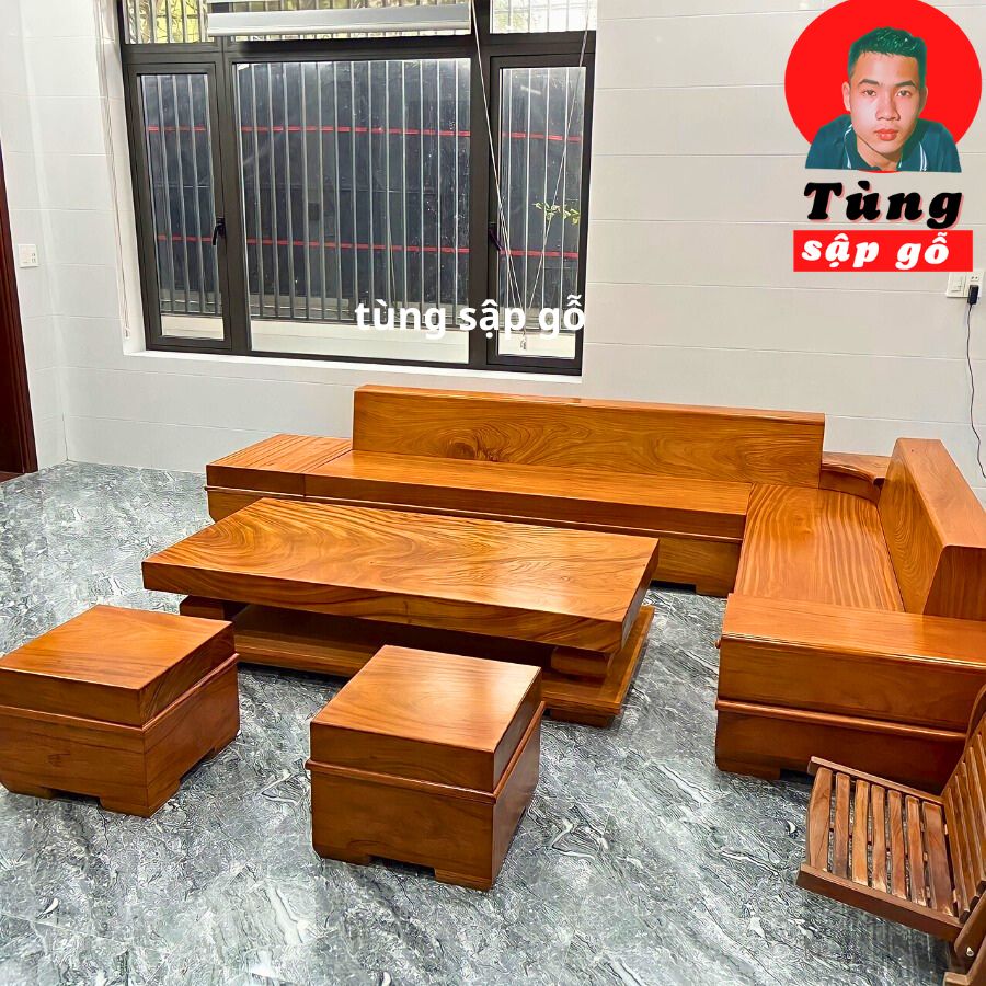 bộ sofa góc chữ h đẹp gỗ gõ đỏ hiện đại sang trọng tiện nghi tùng sập gỗ