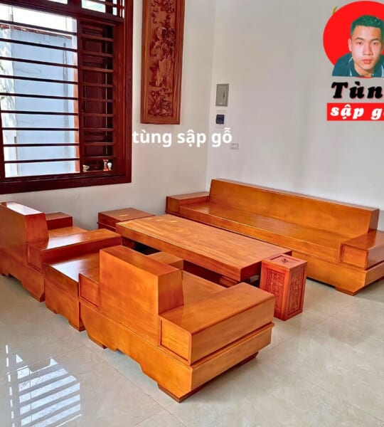 bộ sofa góc chữ h đẹp gỗ gõ đỏ hiện đại sang trọng tiện nghi tùng sập gỗ