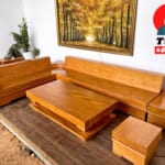 sofa góc l gỗ gõ đỏ nide tự nhiên hiên đại sang trọng